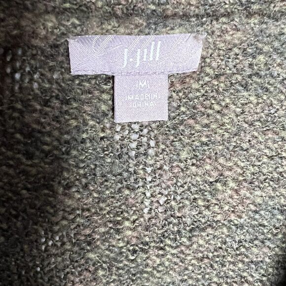 J Jill Open Cardigan Sz M Green One Button Knit Wool Alpaca Blend Grannycore - Picture 4 of 9